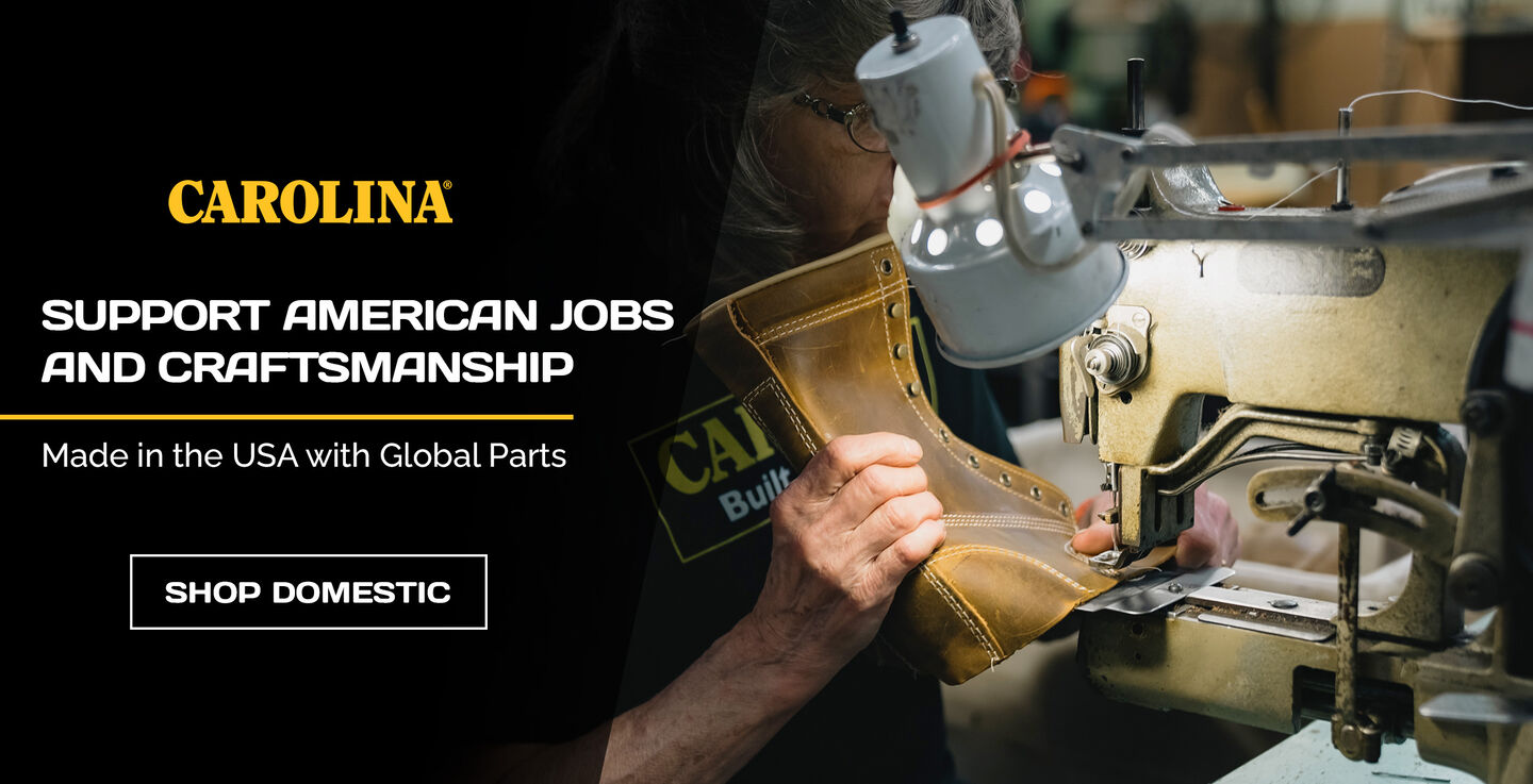 Support American Jobs and Craftsmanship. Women sews boot. Made in the USA with Global Parts. Shop Domestic